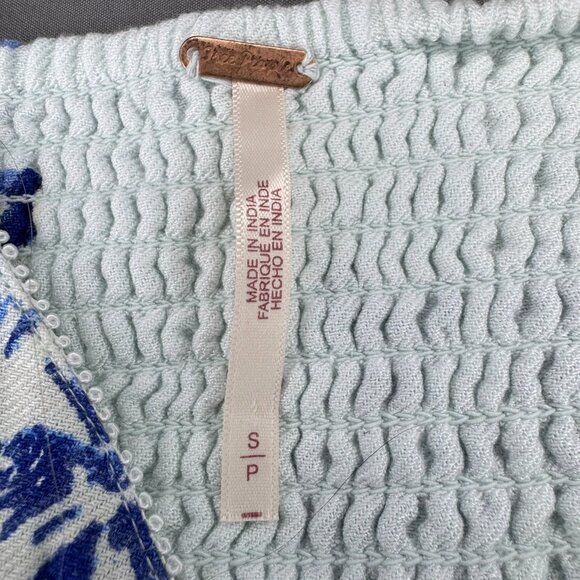 Free People Floral Francesca Blue White Swing Mini Dress Casual Balloon Sleeve S - Picture 3 of 7